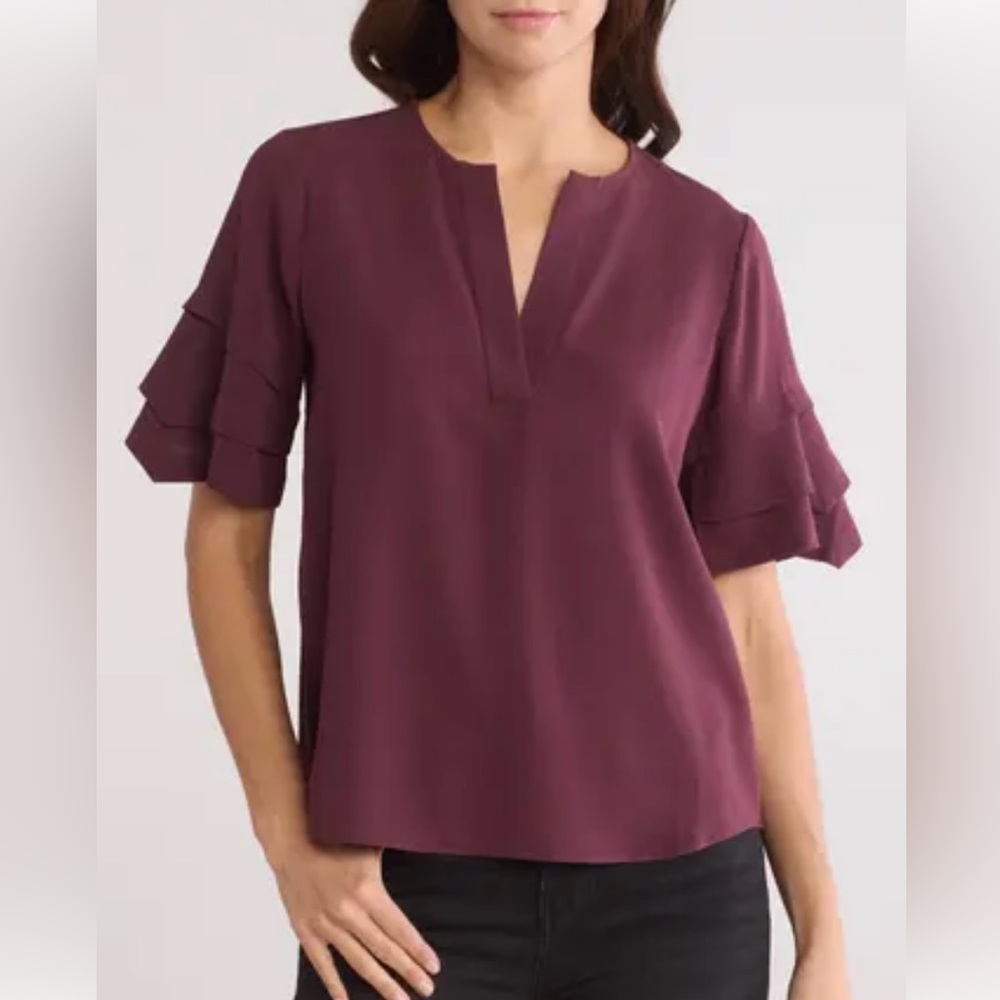 FRAME Tiered Short Sleeve Top Mulberry Women Size Medium